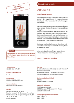 Documentation technique lecteur de biométrie sans contact speedface de zkteco Documentation technique lecteur de biométrie sans contact speedface de zkteco